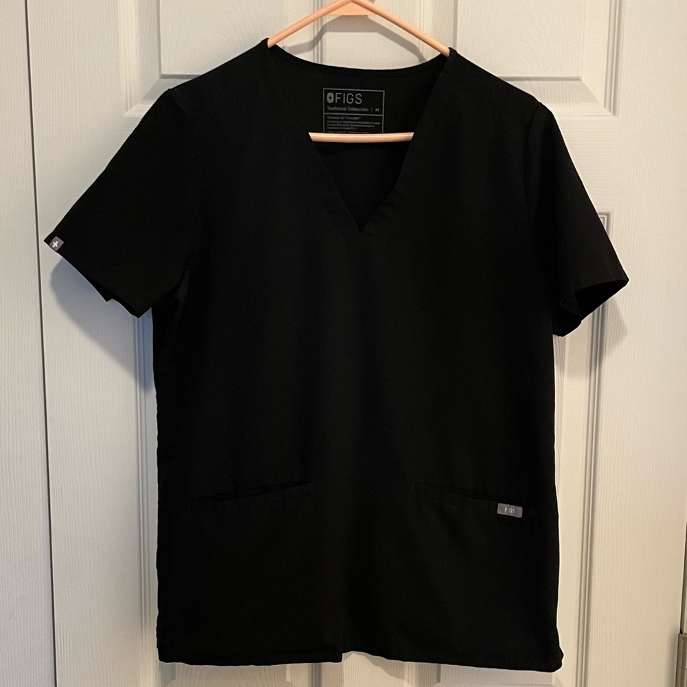 Casma Three-Pocket Scrub Top, Black, medium